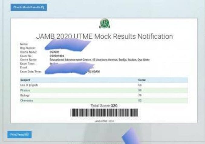 Jamb mock exam results