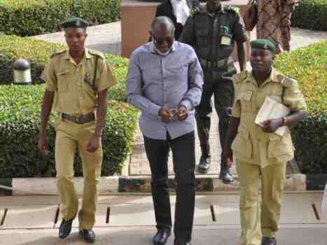 Olisa Metuh arrives court for continuation of trial in handcuffs again