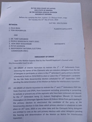 Court Orders PDP To Field Obaseki In Edo Primaries