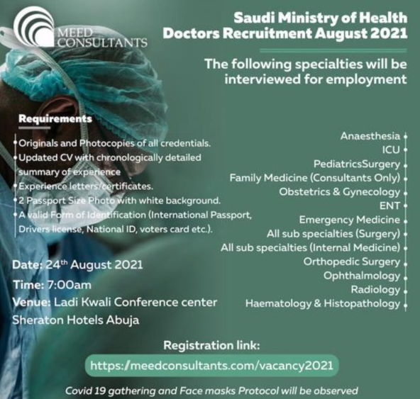 How to apply for Saudi Arabia recruitment of Nigerian medical doctors consultants