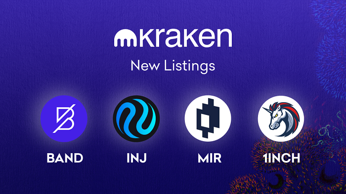 Kraken exchange to list BAND INJ MIR and 1INCH trading starts August 10