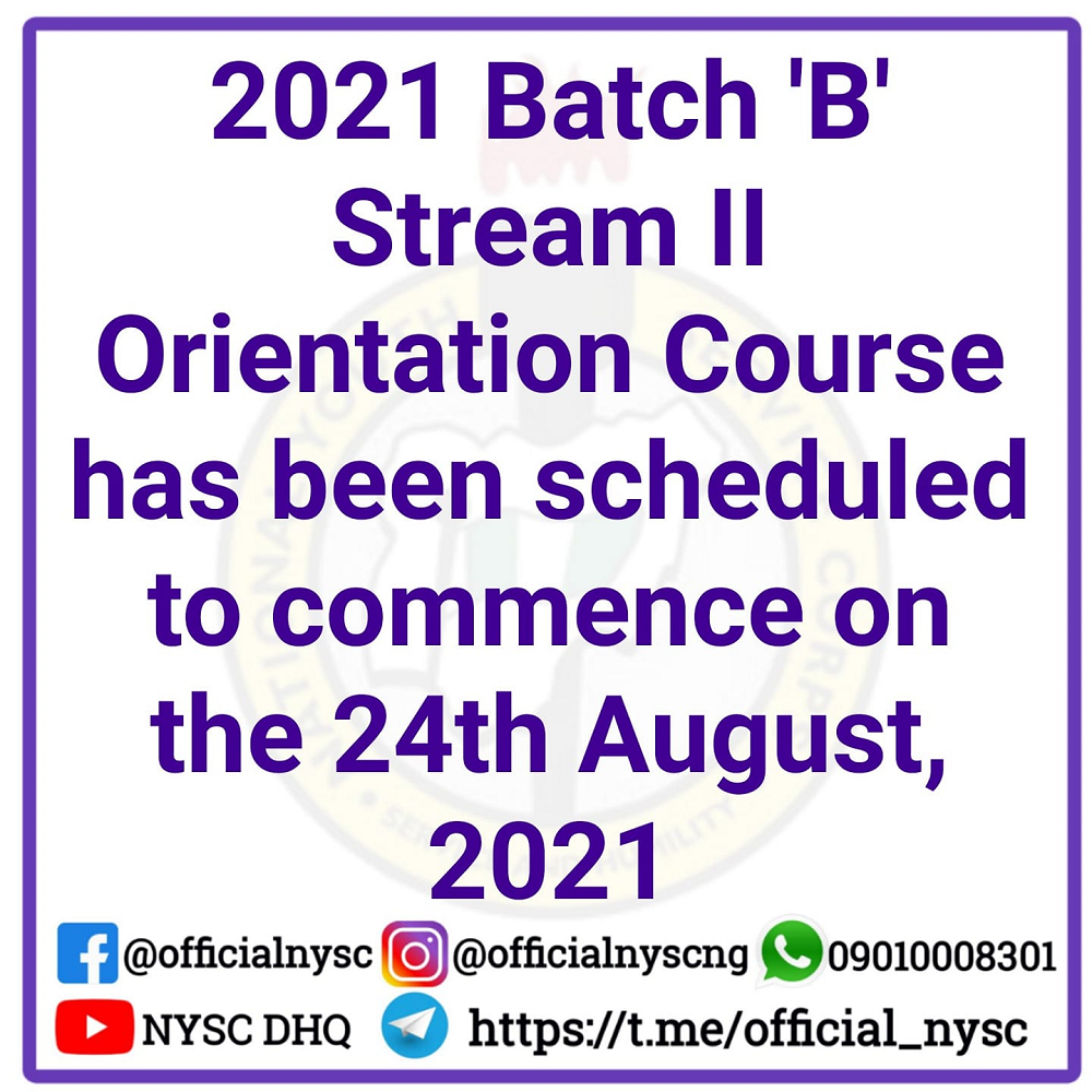 NYSC announces date for 2021 Batch ‘B stream II Orientation course