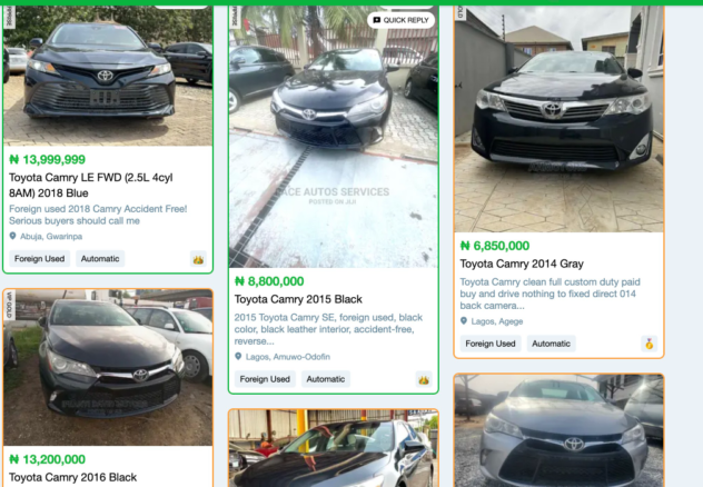 A snapshot of used car prices on jiji.ng